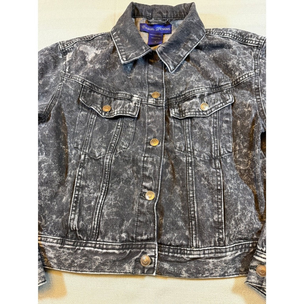 Casual Designs Black Acid Wash Denim Trucker Jacket Small  Vintage Look 1915